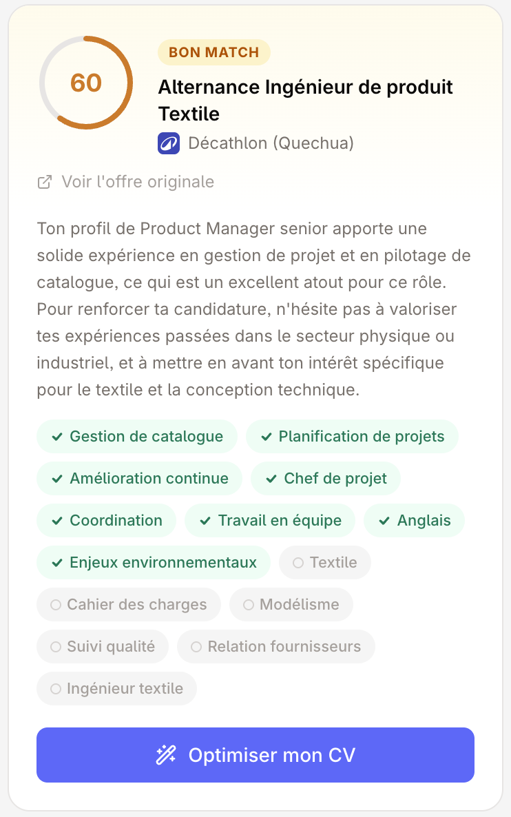Score et optimisation du CV